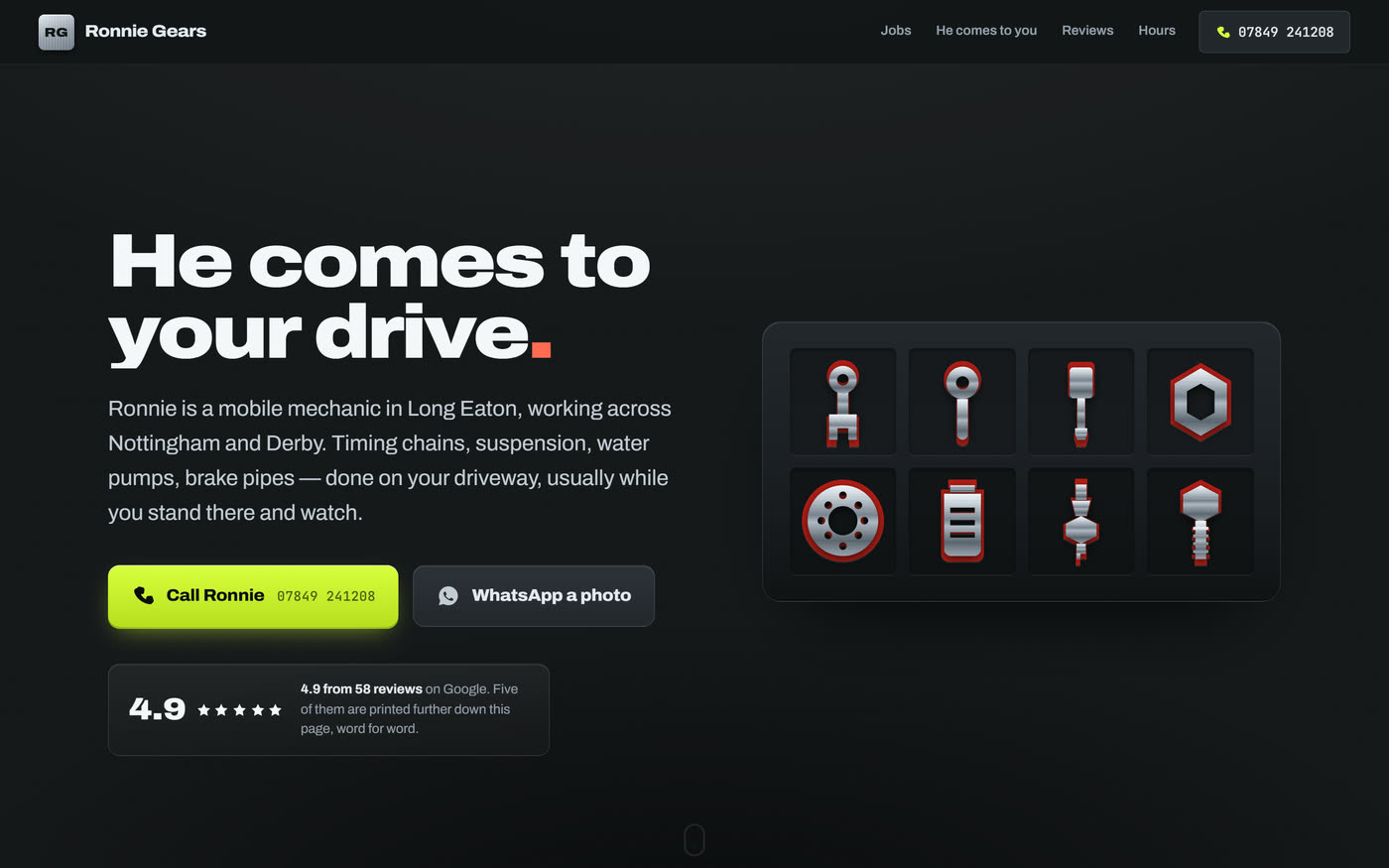 Mobile mechanic website — shadow-board design