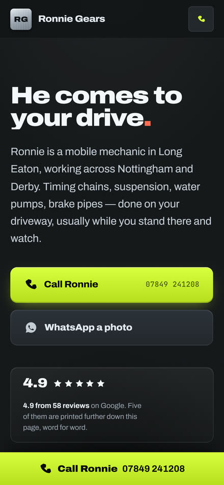 The mechanic's site on a phone