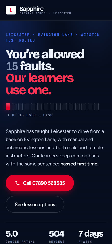 The driving school site on a phone